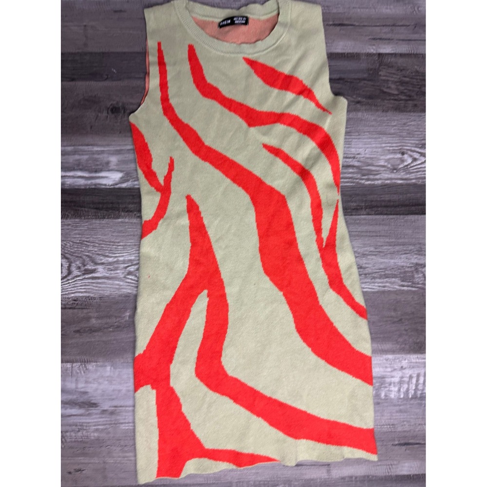 SHEIN Womens Sage Green Orange Zebra Print Knit Sleeveless Sweater Mini Dress S - Picture 2 of 3